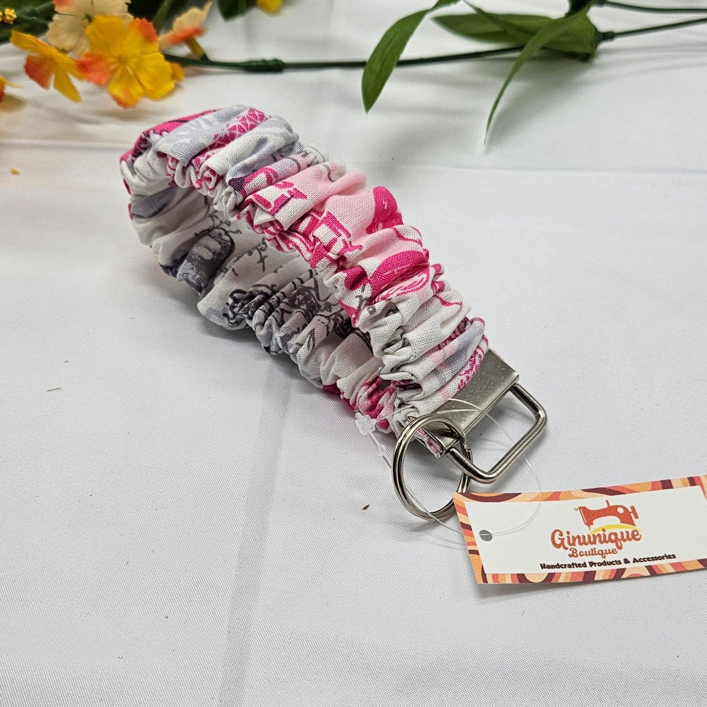 Blossoms of Pink Scrunchie Keychain Wristlet