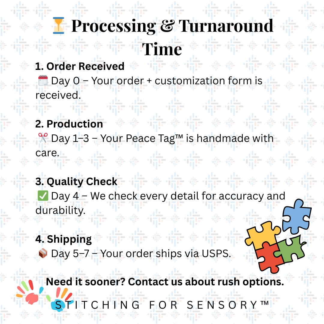 Process flow chart for order processing and turnaround time with colorful puzzle pieces graphic.