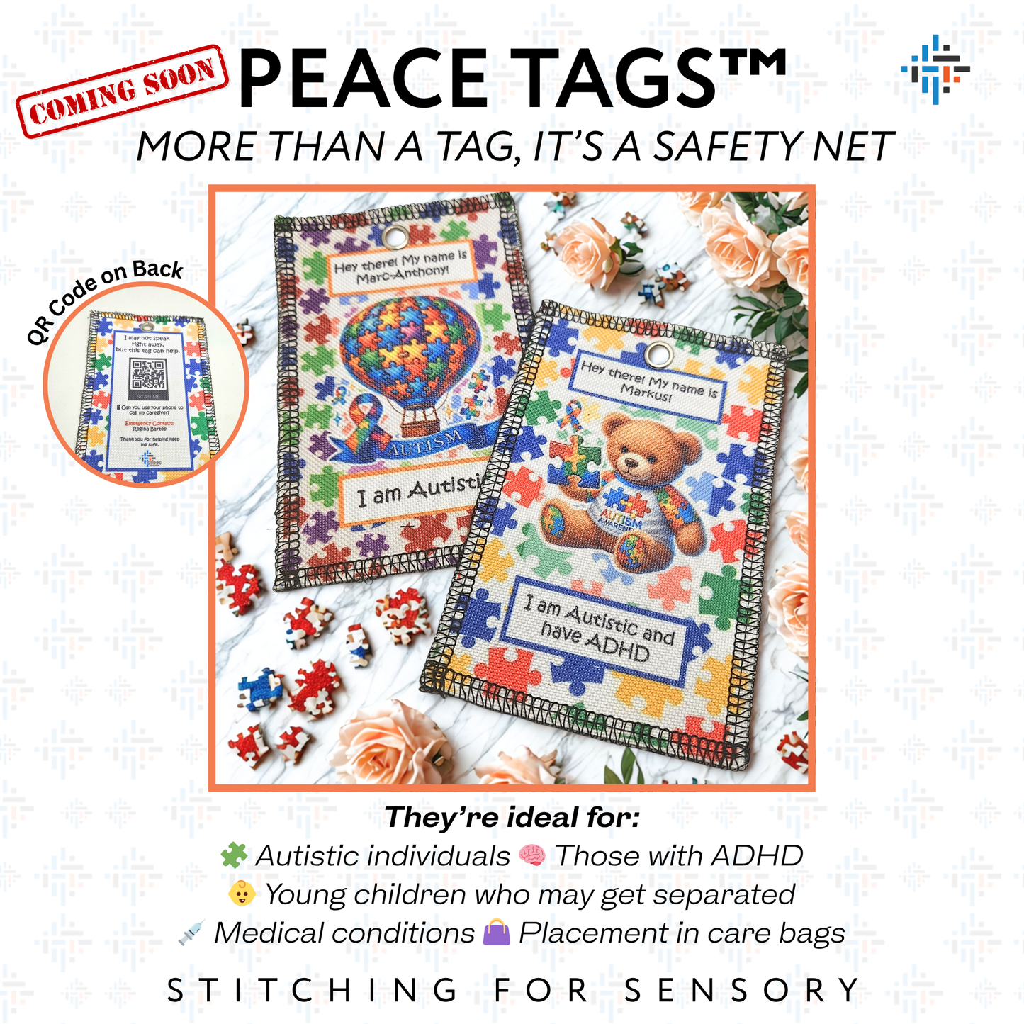 Peace Tags™ – Safety & Support Tag for Neurodivergent Kids